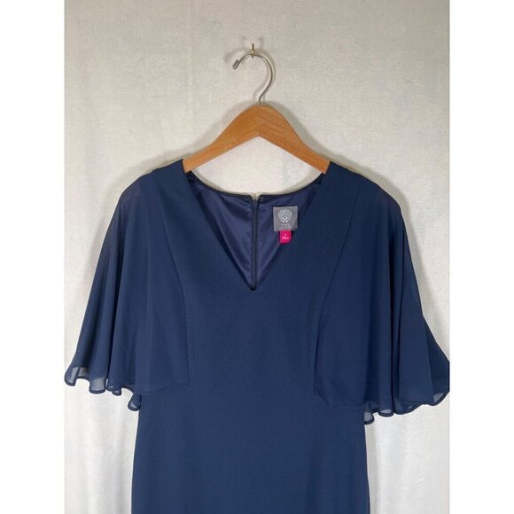 Vince Camuto Womens Size 8 Navy Shealth Dress Sheer Angel Flutter Sleeves Lined - Picture 6 of 14
